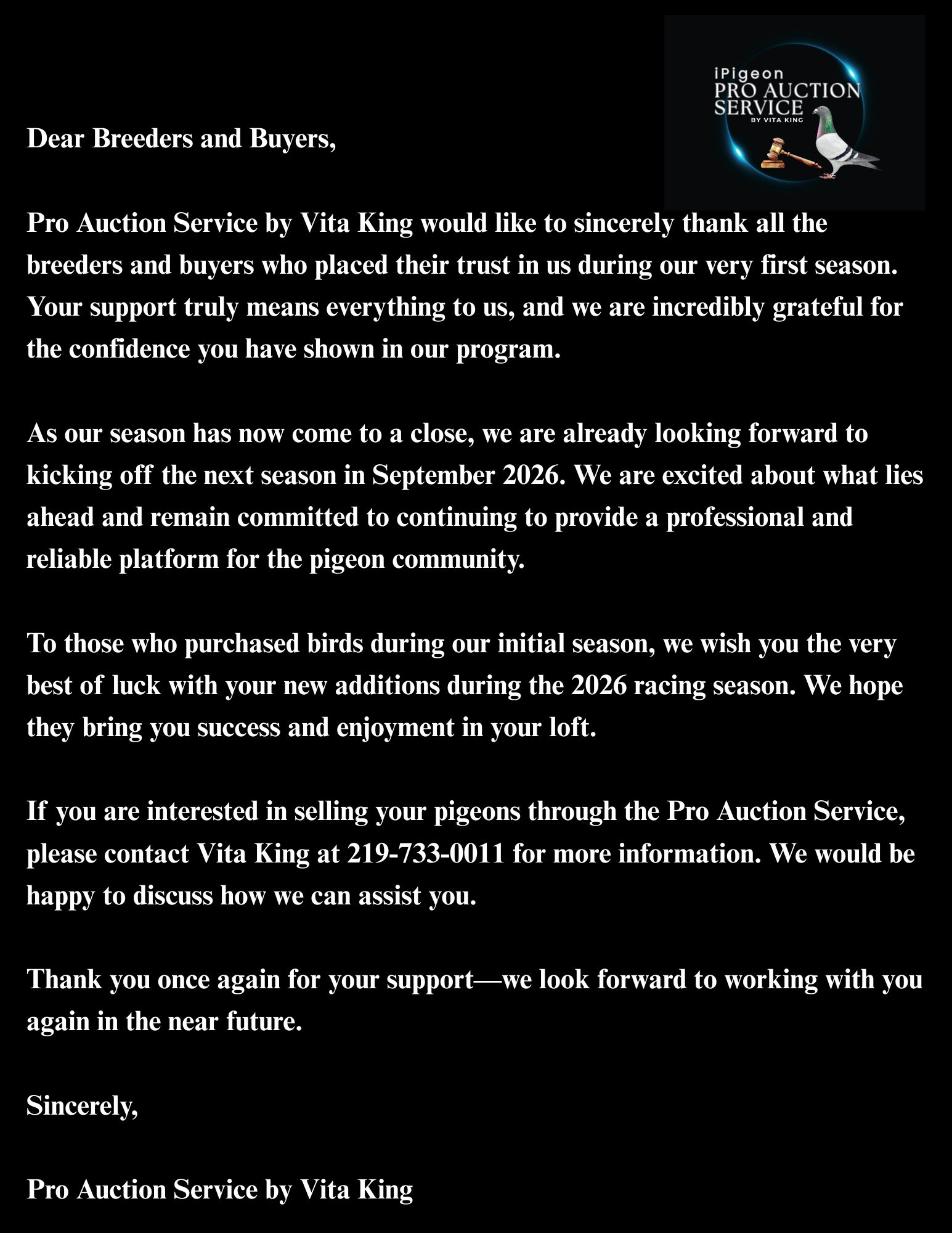 A Thank You From Pro Auction