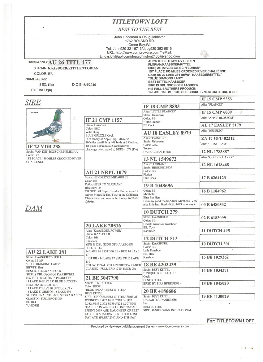 AU 26 TITLETOWN 177 BB HEN